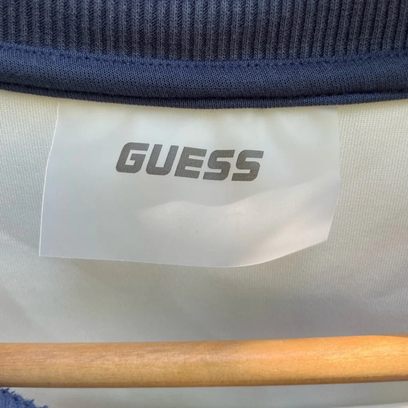GUESS Men’s Colorblock Blue White Long Sleeve Sweatshirt Size Small - Picture 4 of 13